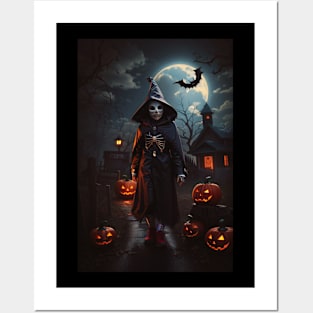 Pumpkins And The Skeleton Posters and Art